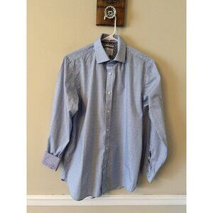 Construct Mens Size 15.5/32-33 Blue Long Sleeve Button Front Shirt Dotted Slim